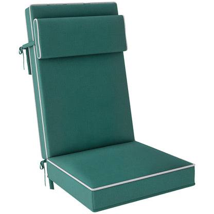 Seat Cushion 120 x 47 x 9.5 cm Water-Resistant Chair Pad with Straps, Headrest, UPF50+ Outdoor Indoor Seat Pad, Seat Pillow for Folding Chair, Dining Chair, Green