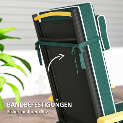 Seat Cushion 120 x 47 x 9.5 cm Water-Resistant Chair Pad with Straps, Headrest, UPF50+ Outdoor Indoor Seat Pad, Seat Pillow for Folding Chair, Dining Chair, Green