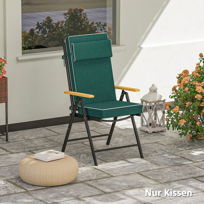 Seat Cushion 120 x 47 x 9.5 cm Water-Resistant Chair Pad with Straps, Headrest, UPF50+ Outdoor Indoor Seat Pad, Seat Pillow for Folding Chair, Dining Chair, Green