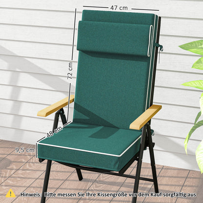 Seat Cushion 120 x 47 x 9.5 cm Water-Resistant Chair Pad with Straps, Headrest, UPF50+ Outdoor Indoor Seat Pad, Seat Pillow for Folding Chair, Dining Chair, Green