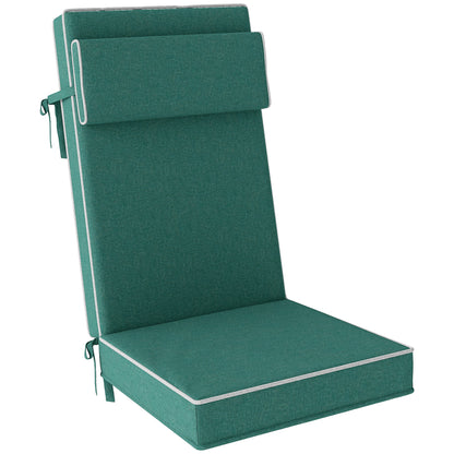 Seat Cushion 120 x 47 x 9.5 cm Water-Resistant Chair Pad with Straps, Headrest, UPF50+ Outdoor Indoor Seat Pad, Seat Pillow for Folding Chair, Dining Chair, Green