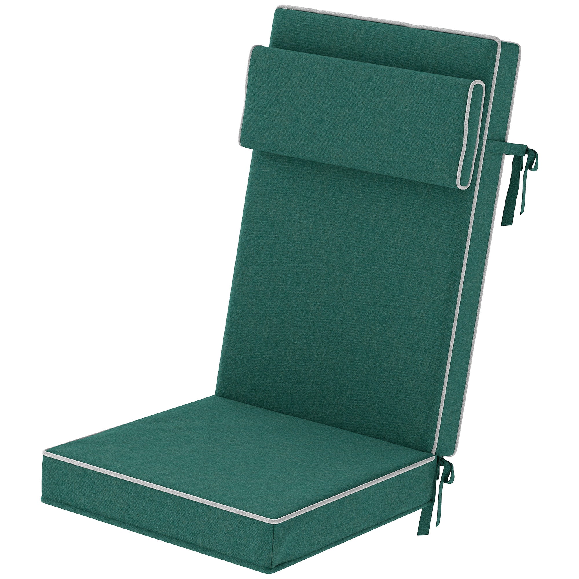 Seat Cushion 120 x 47 x 9.5 cm Water-Resistant Chair Pad with Straps, Headrest, UPF50+ Outdoor Indoor Seat Pad, Seat Pillow for Folding Chair, Dining Chair, Green