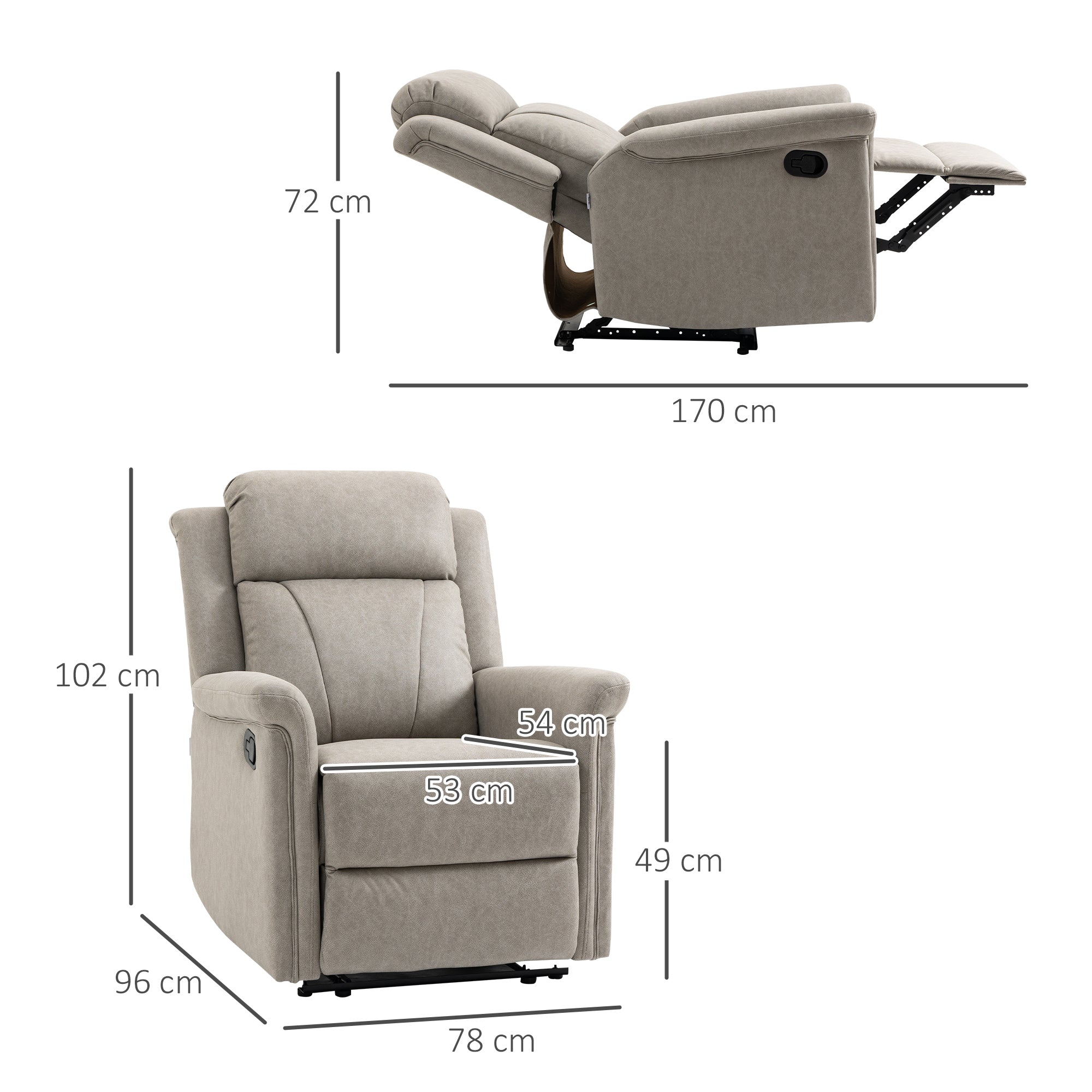 Gray Microfiber Manual Reclining Relaxation Chair with 135° Recline and Footrest