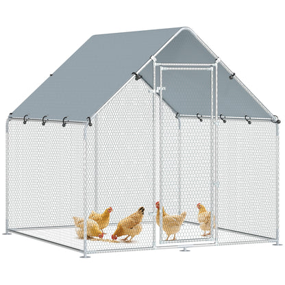 Walk-In Chicken Run 2 x 2 x 2 m – Galvanized Steel Enclosure with Weatherproof UV Roof, Lockable Door – Silver
