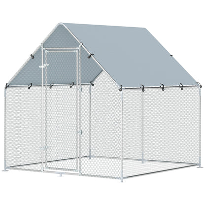 Walk-In Chicken Run 2 x 2 x 2 m – Galvanized Steel Enclosure with Weatherproof UV Roof, Lockable Door – Silver