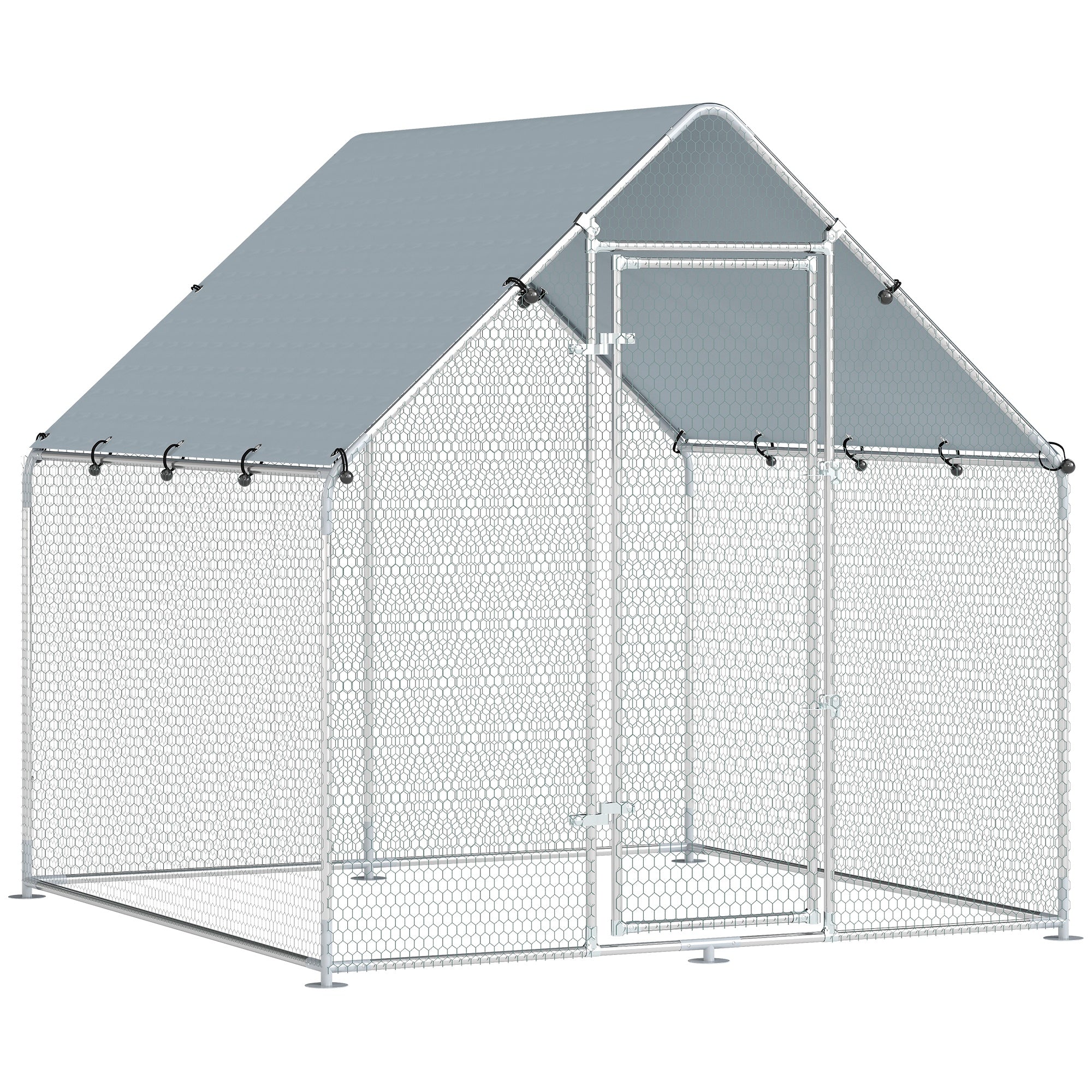 Walk-In Chicken Run 2 x 2 x 2 m – Galvanized Steel Enclosure with Weatherproof UV Roof, Lockable Door – Silver