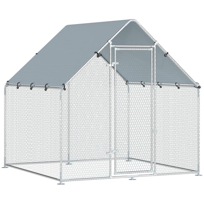 Walk-In Chicken Run 2 x 2 x 2 m – Galvanized Steel Enclosure with Weatherproof UV Roof, Lockable Door – Silver
