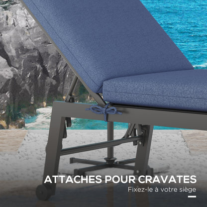 Set of 2 Lounger Mattress Cushions for Sun Lounger Chair with Fastening Straps for Garden Dimensions 190.5L x 58.4W x 7H cm Blue