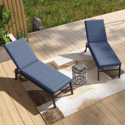 Set of 2 Lounger Mattress Cushions for Sun Lounger Chair with Fastening Straps for Garden Dimensions 190.5L x 58.4W x 7H cm Blue