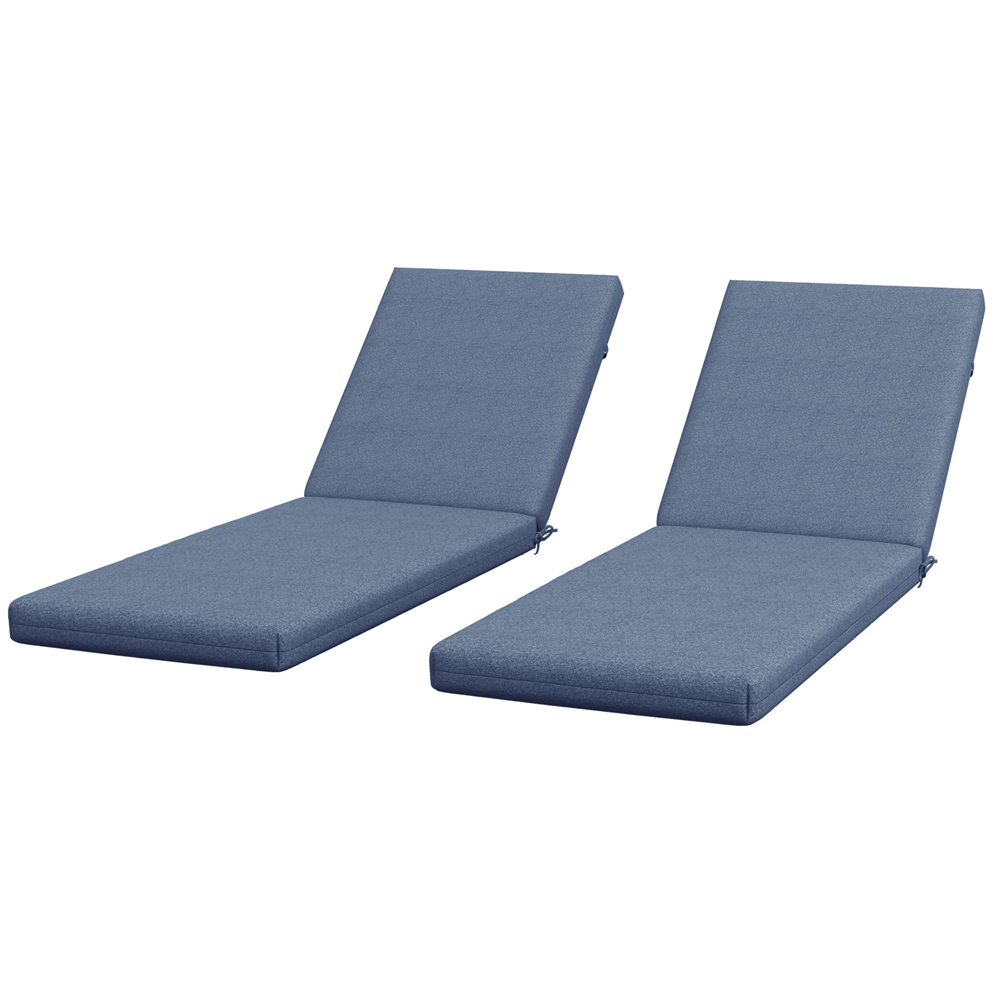 Set of 2 Lounger Mattress Cushions for Sun Lounger Chair with Fastening Straps for Garden Dimensions 190.5L x 58.4W x 7H cm Blue