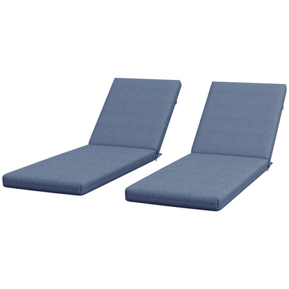 Set of 2 Lounger Mattress Cushions for Sun Lounger Chair with Fastening Straps for Garden Dimensions 190.5L x 58.4W x 7H cm Blue