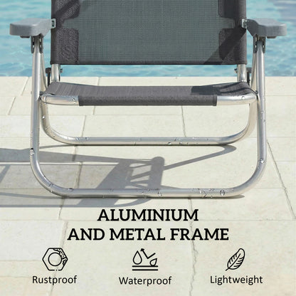 Folding Sun Lounger with Head Cushion & Adjustable Canopy, 6-Position Reclining Backrest, Camping/Garden Chair, Holds up to 265 lb (120 kg) – Dark Gray