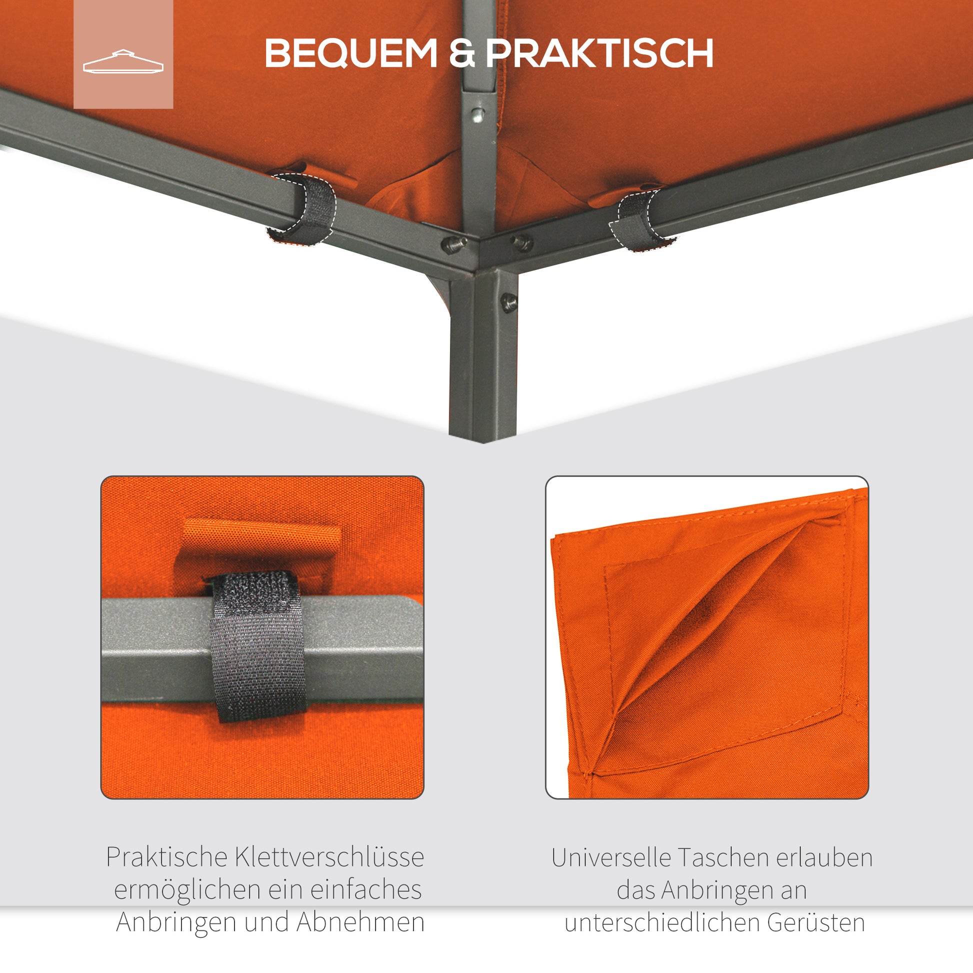 Gazebo Canopy Replacement for Garden Gazebo approx. 3 x 3 m, water-resistant, canopy cover, sun protection, 8 water drainage holes, Polyester, Orange