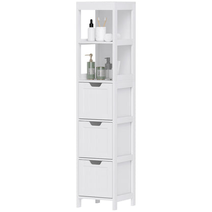 Bathroom Cabinet, Tall Bathroom Cabinet with 3 Drawers, 2 Open Shelves, Storage Cabinet for Bathroom, Living Room, White, 30 x 30 x 142.4 cm