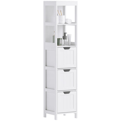 Bathroom Cabinet, Tall Bathroom Cabinet with 3 Drawers, 2 Open Shelves, Storage Cabinet for Bathroom, Living Room, White, 30 x 30 x 142.4 cm