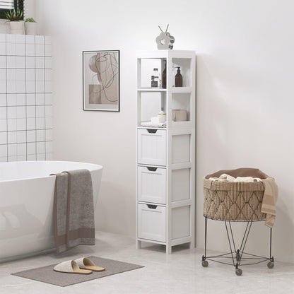 Bathroom Cabinet, Tall Bathroom Cabinet with 3 Drawers, 2 Open Shelves, Storage Cabinet for Bathroom, Living Room, White, 30 x 30 x 142.4 cm