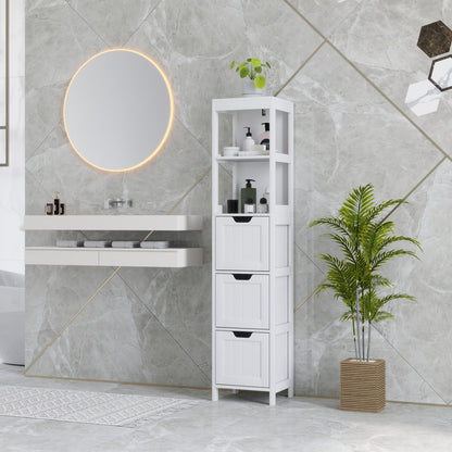 Bathroom Cabinet, Tall Bathroom Cabinet with 3 Drawers, 2 Open Shelves, Storage Cabinet for Bathroom, Living Room, White, 30 x 30 x 142.4 cm