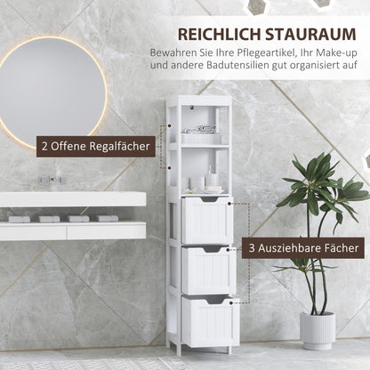 Bathroom Cabinet, Tall Bathroom Cabinet with 3 Drawers, 2 Open Shelves, Storage Cabinet for Bathroom, Living Room, White, 30 x 30 x 142.4 cm