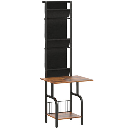 CD/DVD/Blu-ray Rack with 3 Fabric Pockets & Table — Industrial Media Shelf, Rustic Brown/Black (19.7 x 19.1 x 56.7 in)