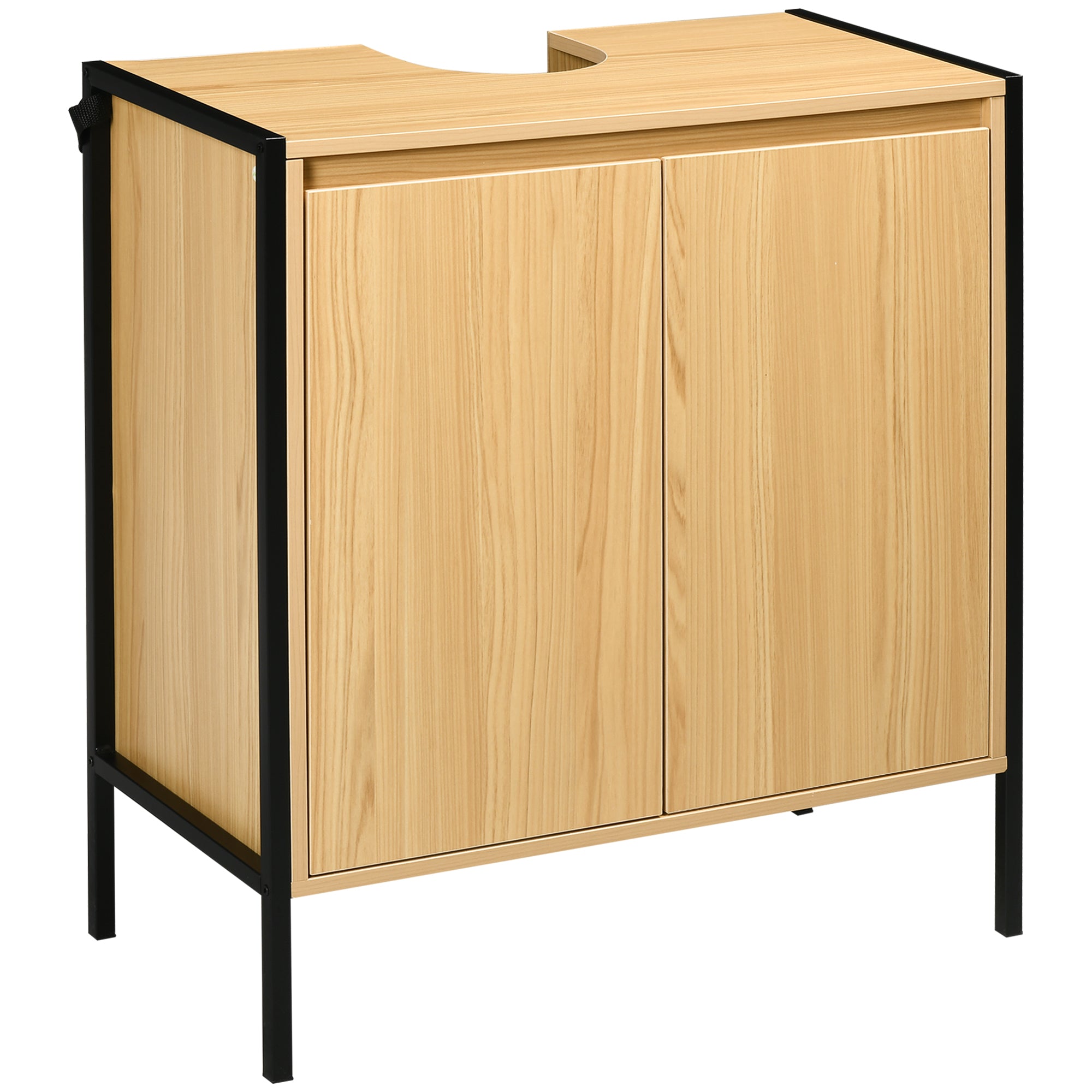 Wood Bathroom Under-Sink Cabinet with 2 Doors and Adjustable Inner Shelf Industrial Style Anti-Tip 60x30x65.2 cm Oak