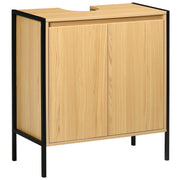 Wood Bathroom Under-Sink Cabinet with 2 Doors and Adjustable Inner Shelf Industrial Style Anti-Tip 60x30x65.2 cm Oak