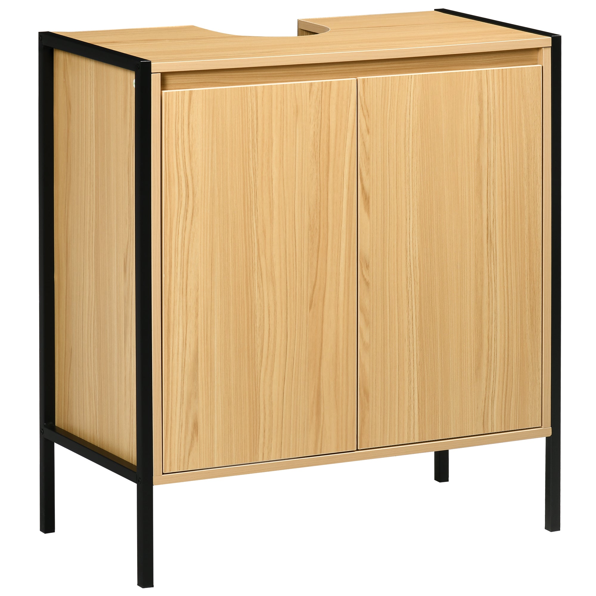 Wood Bathroom Under-Sink Cabinet with 2 Doors and Adjustable Inner Shelf Industrial Style Anti-Tip 60x30x65.2 cm Oak