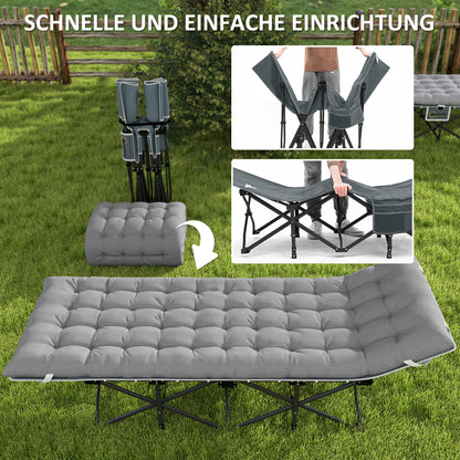 Folding Camp Bed Camping Bed with Mattress Pillow Side Pocket 190 x 65 x 37 cm Camping Cot for Adults Guest Bed up to 150 kg Foldable Bed for Outdoor, Garden Camping Travel Light gray