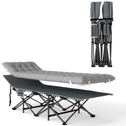 Folding Camp Bed Camping Bed with Mattress Pillow Side Pocket 190 x 65 x 37 cm Camping Cot for Adults Guest Bed up to 150 kg Foldable Bed for Outdoor, Garden Camping Travel Light gray