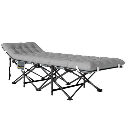 Folding Camp Bed Camping Bed with Mattress Pillow Side Pocket 190 x 65 x 37 cm Camping Cot for Adults Guest Bed up to 150 kg Foldable Bed for Outdoor, Garden Camping Travel Light gray