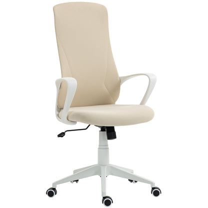 Swivel Office Chair – Adjustable Height, Tilting Function, Padded High Back & Fixed Armrests, Beige (24.4×22.0×43.3–47.0 in)