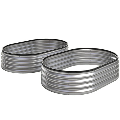 Metal Raised Beds Set of 2, 53.1 x 35.4 x 11.8 in — Oval Open-Bottom Planters with Rubber Safety Rim, Gloves Included, Modular Garden Planter for Vegetables, Fruits, Flowers, Herbs, Silver