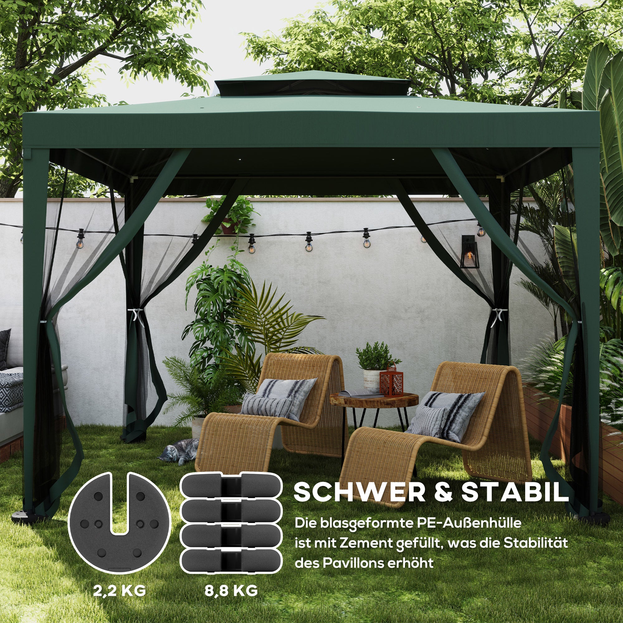 Weight 4 pcs. Tent Weights for Pavilion Beer Tent Gazebo Stackable Base Plastic Coating Cement Core Ø20 x 4.5 cm Black