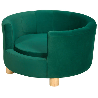 Padded Sofa for Dogs with Backrest and Removable Cushion, Indoor Cat Bed, 65x64x37 cm, Green