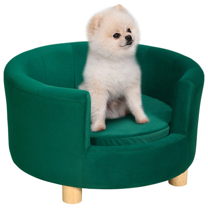 Padded Sofa for Dogs with Backrest and Removable Cushion, Indoor Cat Bed, 65x64x37 cm, Green