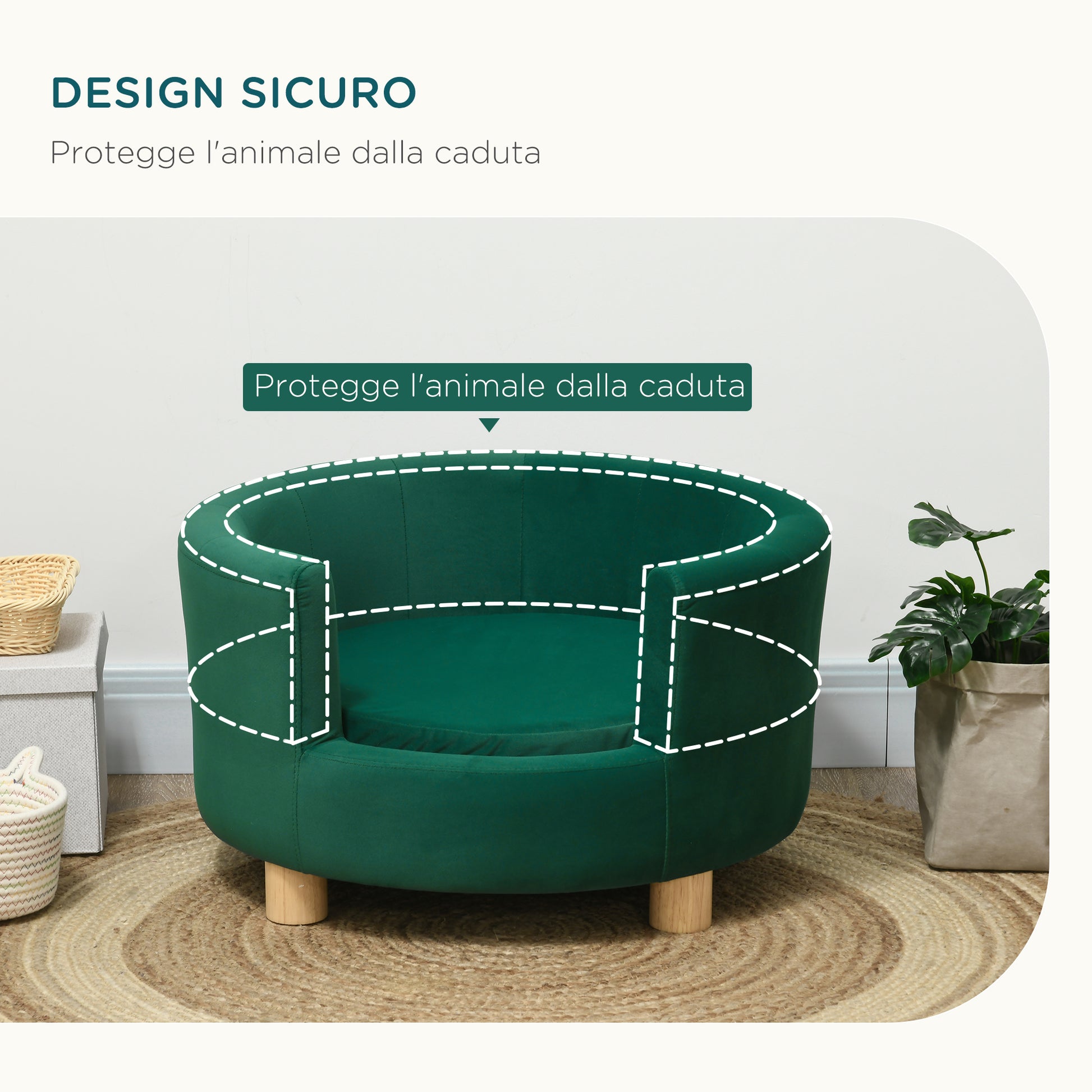 Padded Sofa for Dogs with Backrest and Removable Cushion, Indoor Cat Bed, 65x64x37 cm, Green