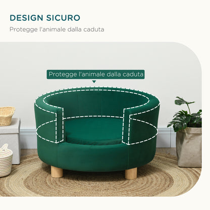 Padded Sofa for Dogs with Backrest and Removable Cushion, Indoor Cat Bed, 65x64x37 cm, Green