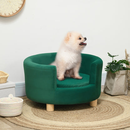 Padded Sofa for Dogs with Backrest and Removable Cushion, Indoor Cat Bed, 65x64x37 cm, Green
