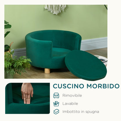 Padded Sofa for Dogs with Backrest and Removable Cushion, Indoor Cat Bed, 65x64x37 cm, Green