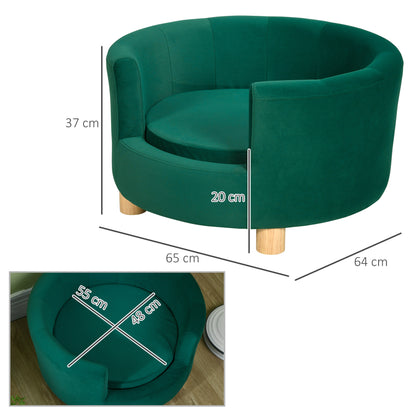 Padded Sofa for Dogs with Backrest and Removable Cushion, Indoor Cat Bed, 65x64x37 cm, Green