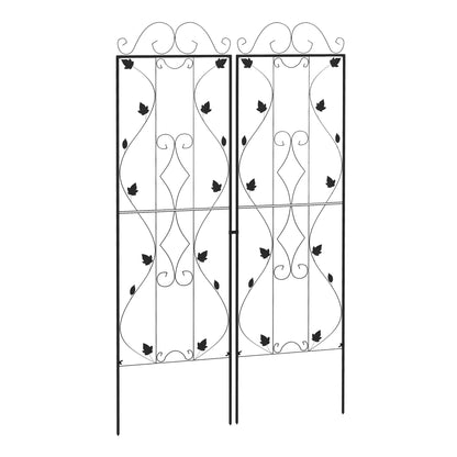 Steel Trellis 2-Pack, Insertable Rust-Resistant Plant Support with Leaf Design, 19.7 x 71.3 in Trellis for Houseplants, Tomatoes, Flowers, Vines — Black