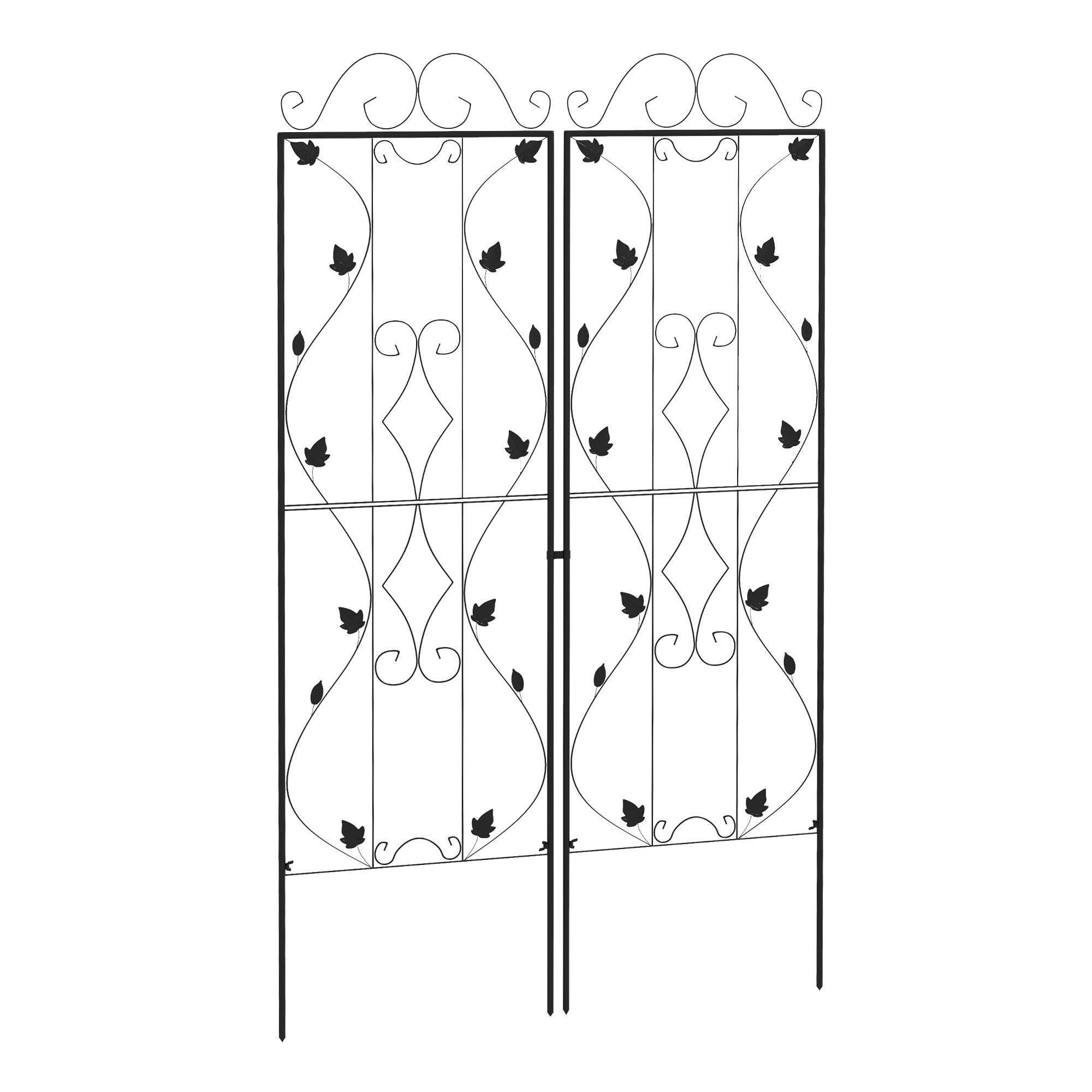 Steel Trellis 2-Pack, Insertable Rust-Resistant Plant Support with Leaf Design, 19.7 x 71.3 in Trellis for Houseplants, Tomatoes, Flowers, Vines — Black