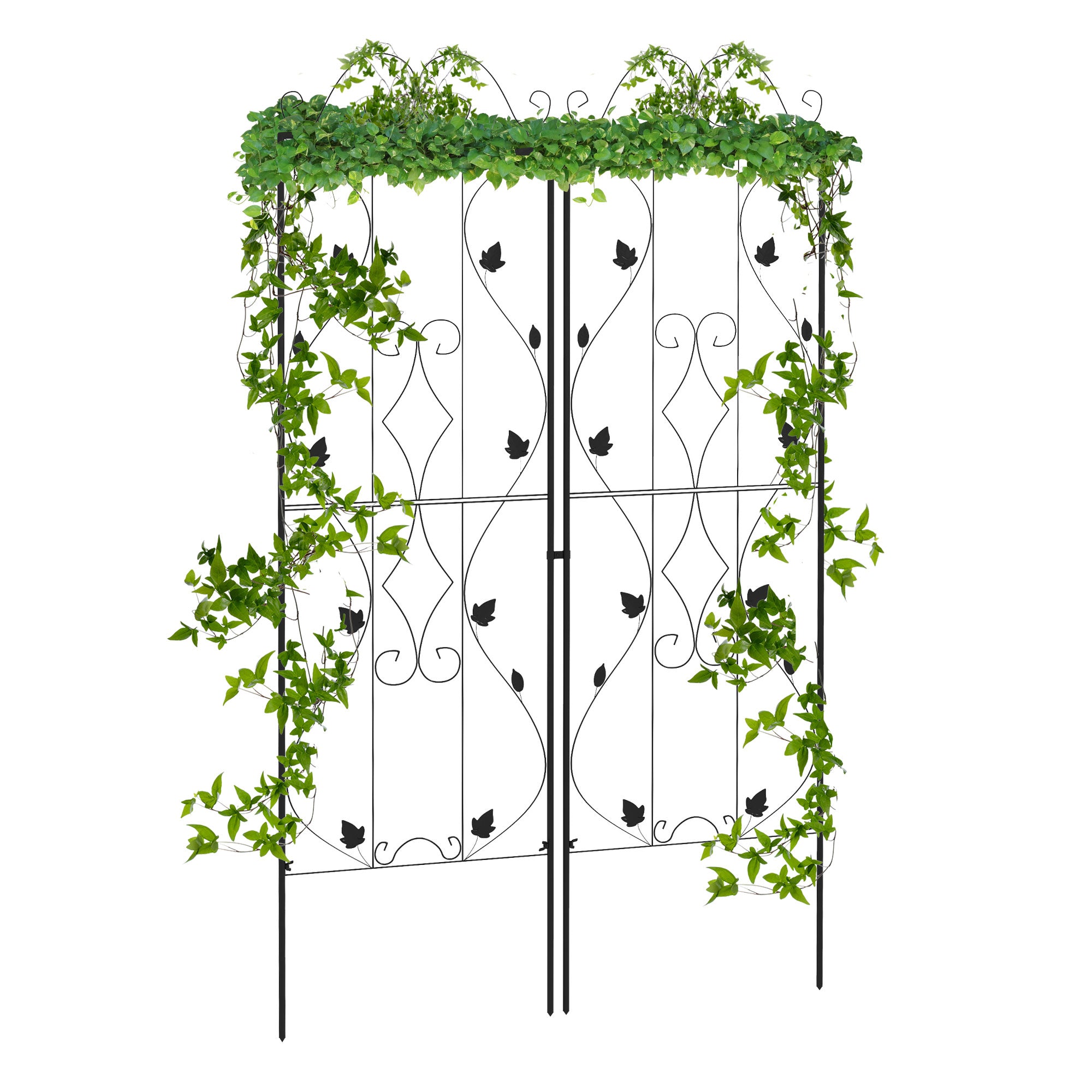 Steel Trellis 2-Pack, Insertable Rust-Resistant Plant Support with Leaf Design, 19.7 x 71.3 in Trellis for Houseplants, Tomatoes, Flowers, Vines — Black
