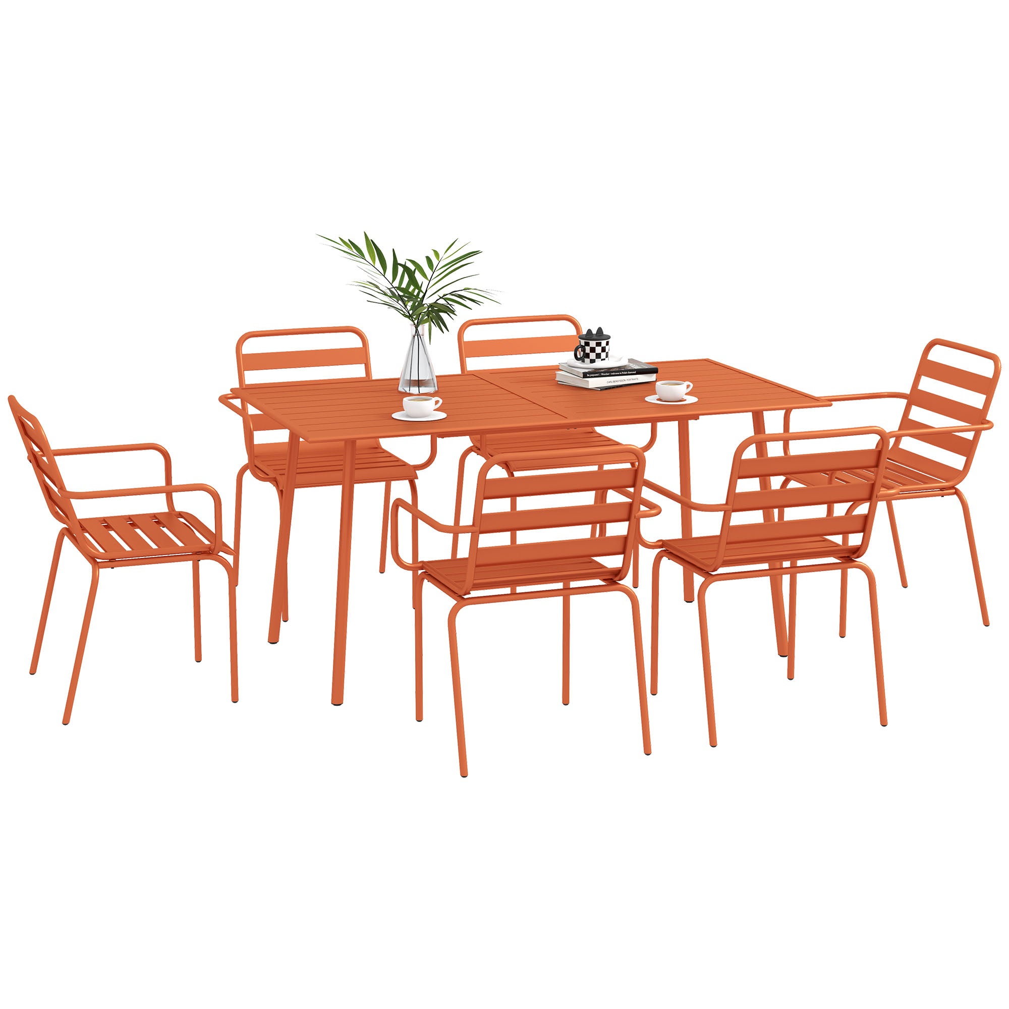 Garden Furniture Set Garden Dining Set 7-piece with 1 Table and 6 Stackable Chairs made of Steel in Red