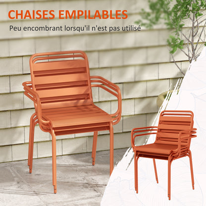 Garden Furniture Set Garden Dining Set 7-piece with 1 Table and 6 Stackable Chairs made of Steel in Red