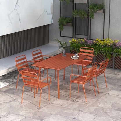 Garden Furniture Set Garden Dining Set 7-piece with 1 Table and 6 Stackable Chairs made of Steel in Red