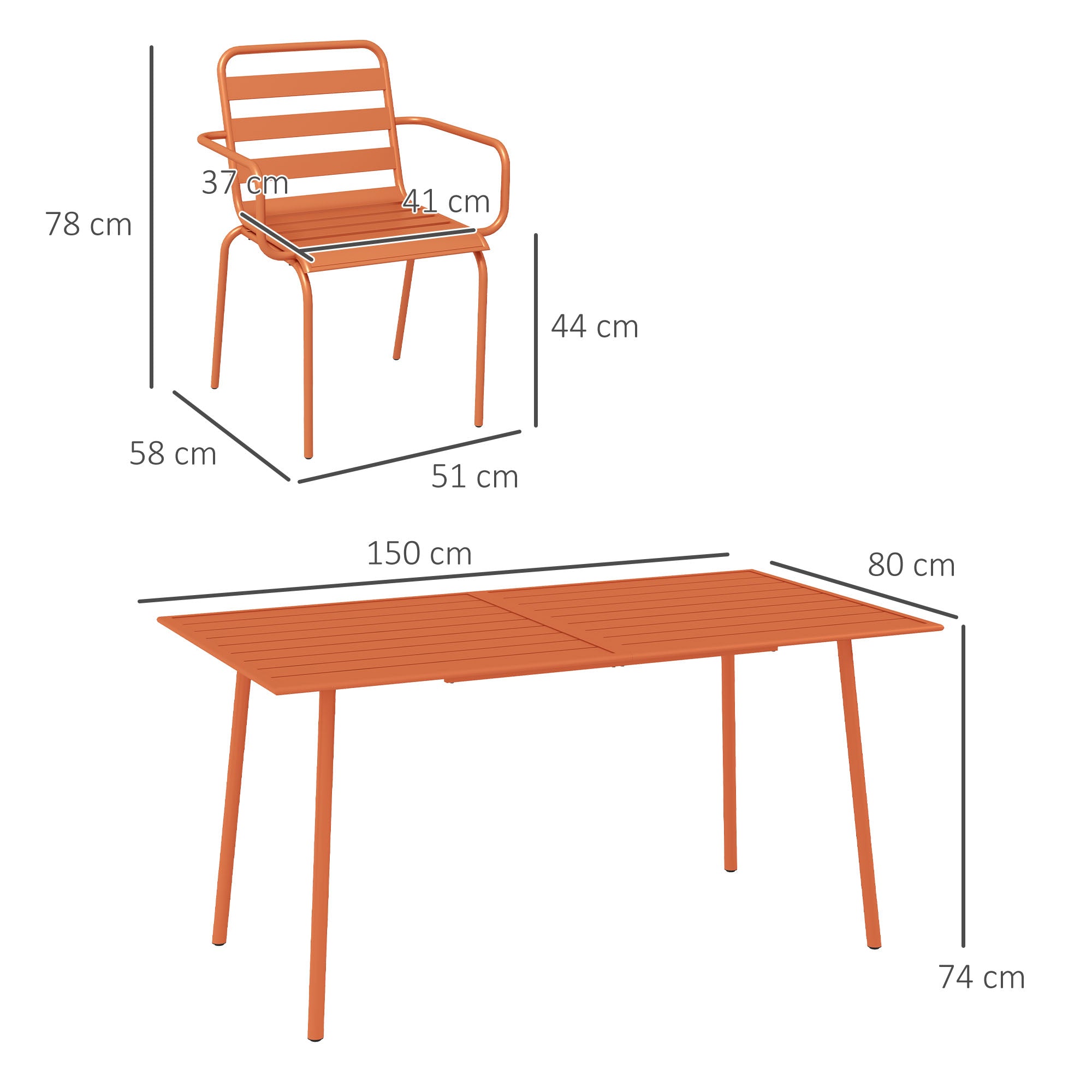 Garden Furniture Set Garden Dining Set 7-piece with 1 Table and 6 Stackable Chairs made of Steel in Red