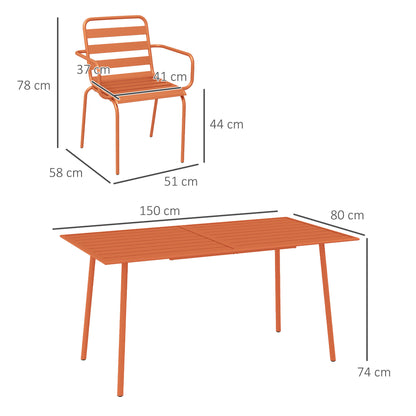 Garden Furniture Set Garden Dining Set 7-piece with 1 Table and 6 Stackable Chairs made of Steel in Red