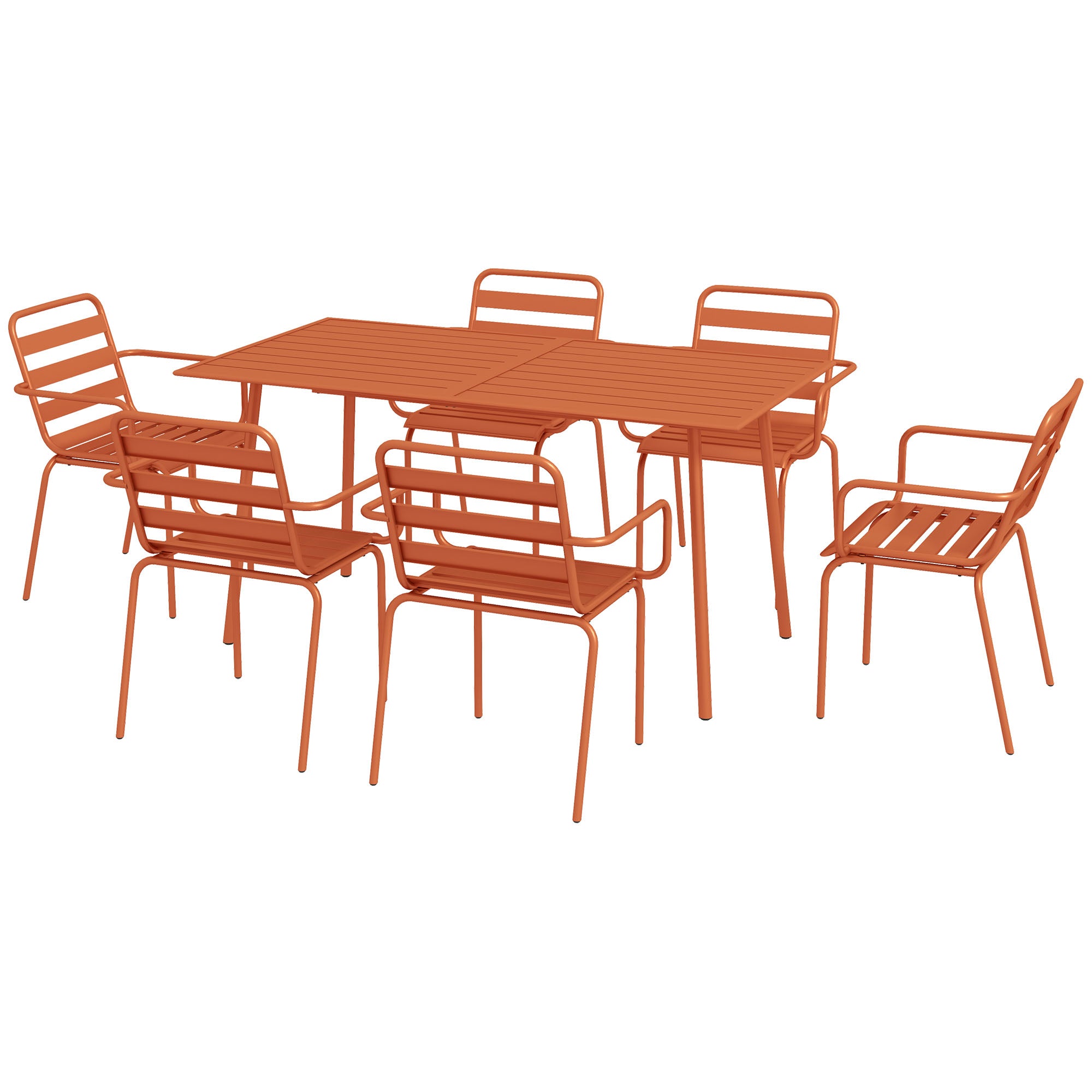 Garden Furniture Set Garden Dining Set 7-piece with 1 Table and 6 Stackable Chairs made of Steel in Red