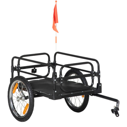 Bike Cargo Trailer Bicycle Cart Detachable with 2 Wheels Reflectors and Flag Frame with Shock Absorber 70L Capacity 40 kg Load 125x64x53.5 cm Black