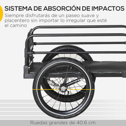 Bike Cargo Trailer Bicycle Cart Detachable with 2 Wheels Reflectors and Flag Frame with Shock Absorber 70L Capacity 40 kg Load 125x64x53.5 cm Black